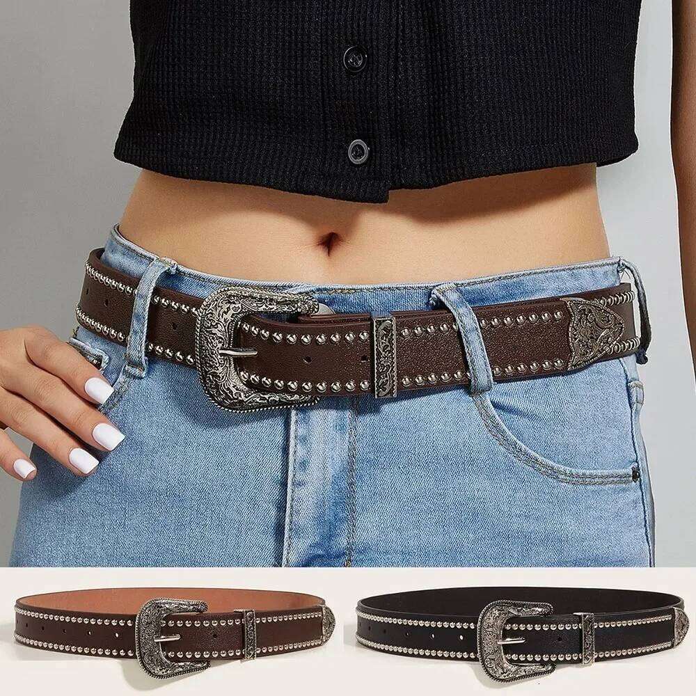 Casual Trendy Punk Rivet Belts Gothic Versatile PU Leather Waistband Y2k Western Cowboy Belt Y260225