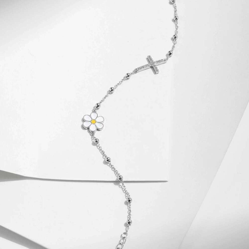 MODIAN Enamel Daisy Bracelet 925 Sterling Silver Charm Cross & Flower CZ Beads Delicate Bracelets For Women Fine Jewelry Z260225
