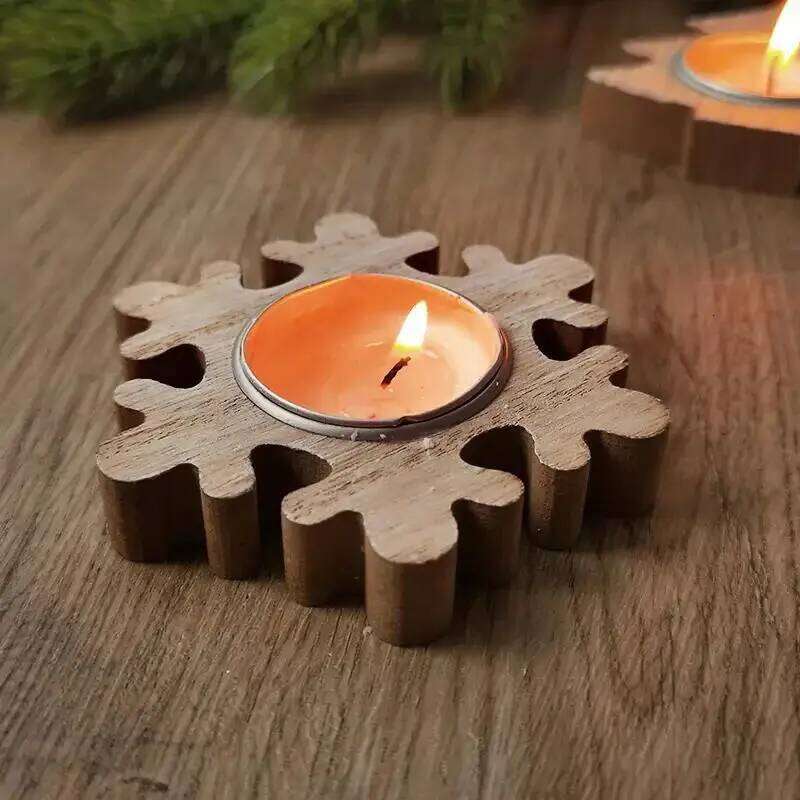 2PCS Wooden Candle Holder Snowflake Candlestick Christmas Decorations for Home Xmas Table Ornaments W260226
