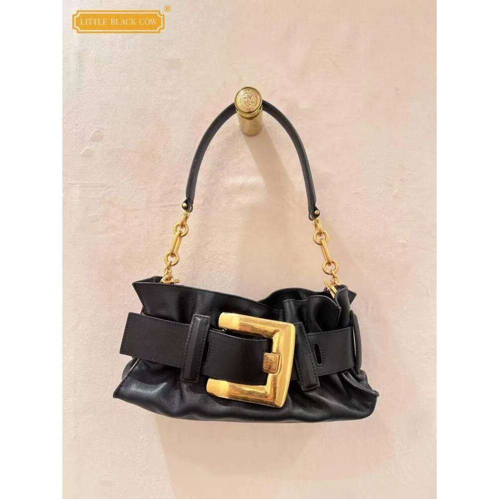 Office Designer Female New Vintage Casual Solid Color Cowhide Genuine Leather Shoulder Versatile Totes Handbag Underarm Bag Suotong26226