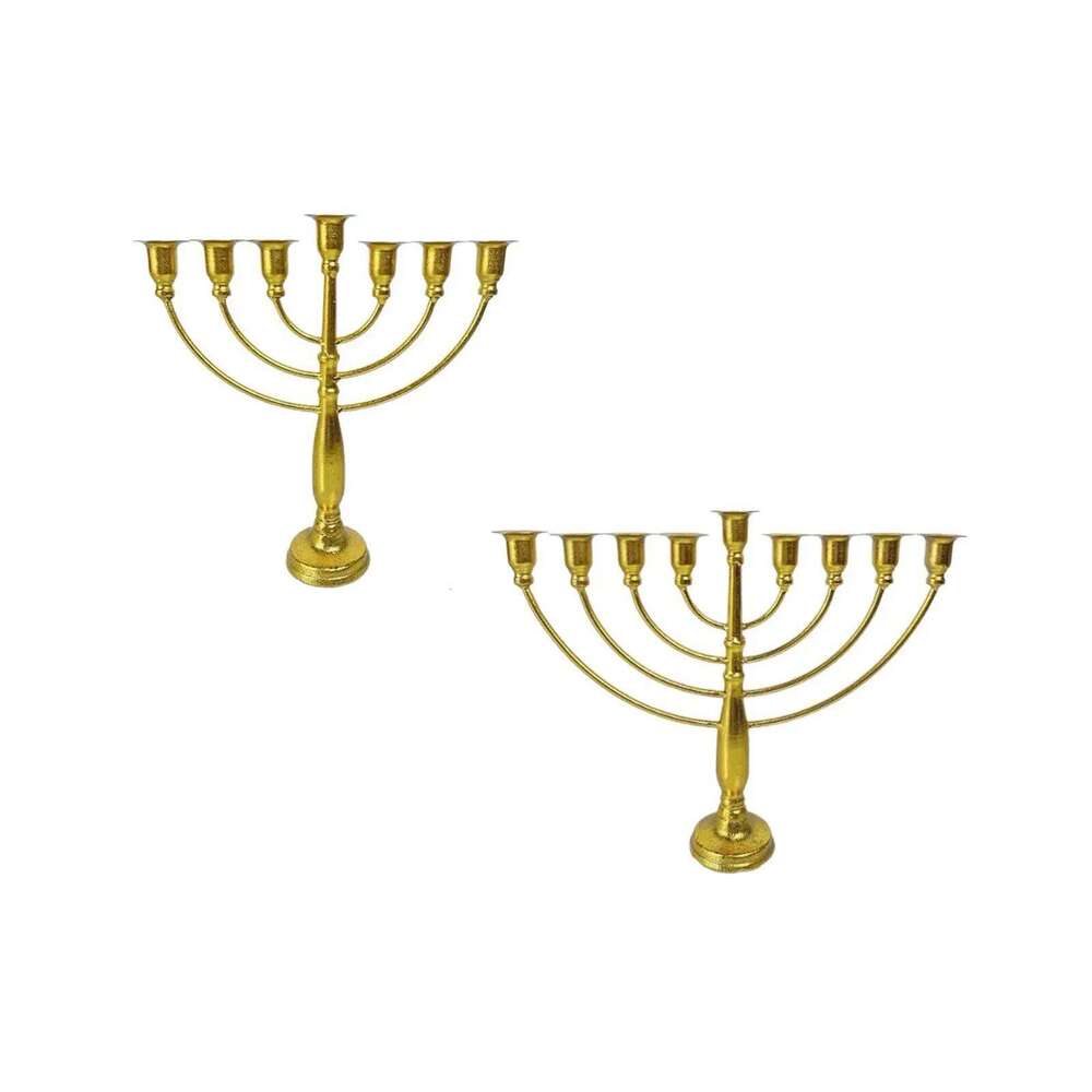 Traditional Multifunctional Jewish Menorah Candle Holder for Mantelpiece, Hanukkah Decoration, Gold Color W260226