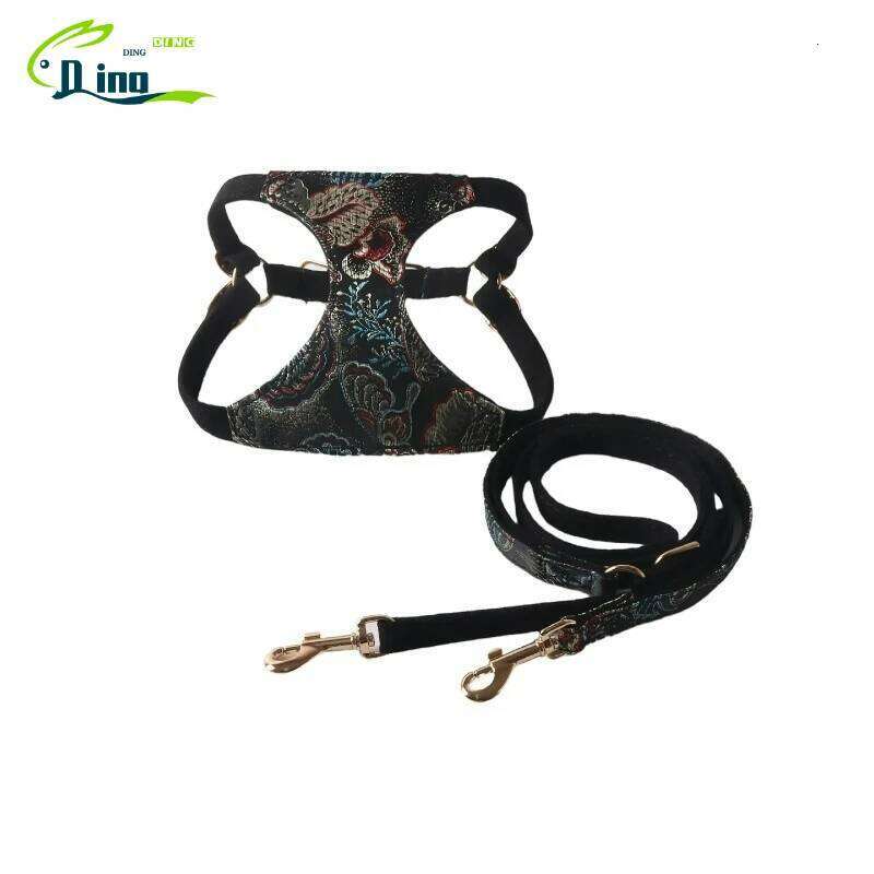 New Embroidered Satin Dog Harness Set Adjustable Small Medium Dogs Vest Leash Puppy Kitten Pet Supplies Accessories
