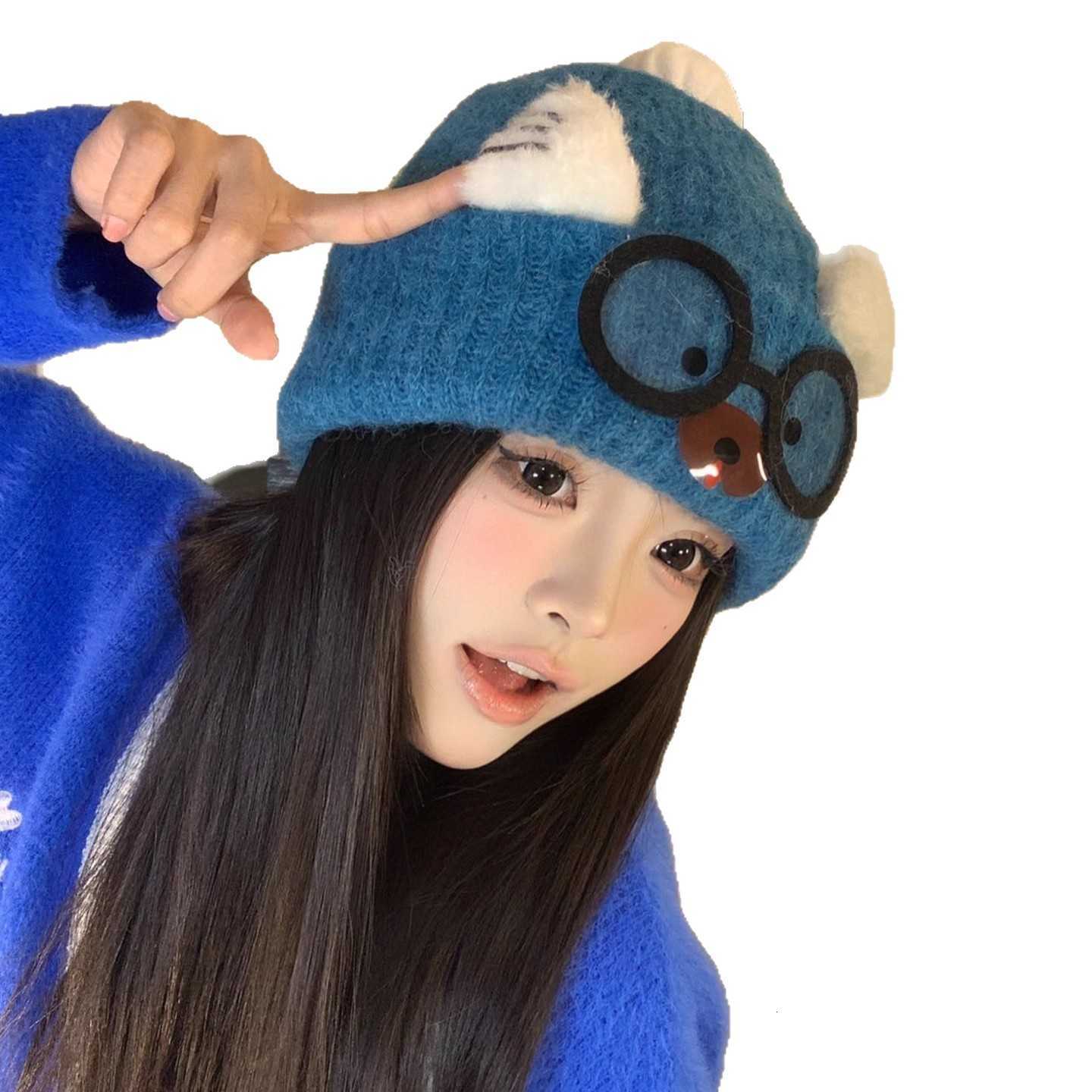 2025 New Cute Cat-Eared Knit Hat for Women Autumn and Winter Warm Ear-Protecting Anti-Cold Woolen Hat S260225
