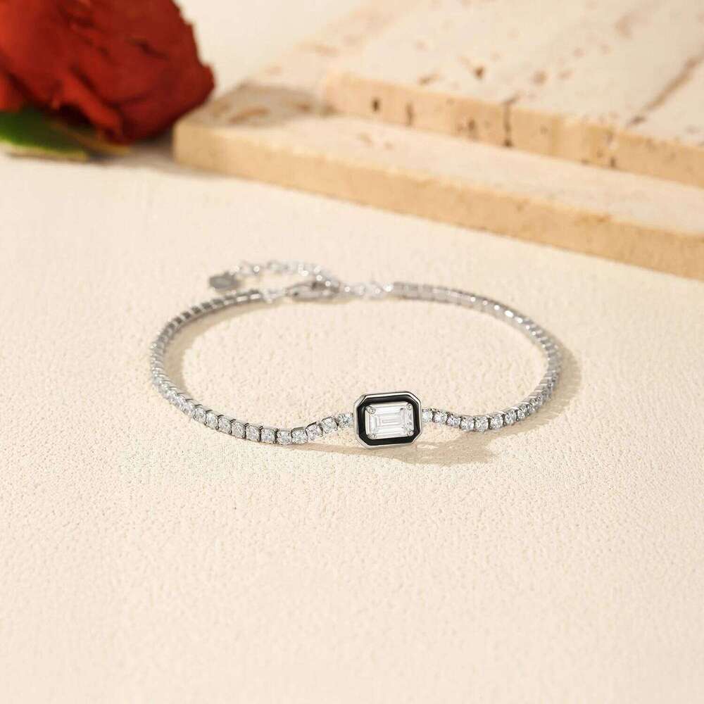 MODIAN 925 Sterling Silver Fashion Black Enamel Rectangle Clear Cubic Zirconia Tennis Bracelets For Women Fine Jewelry Gifts Z260225