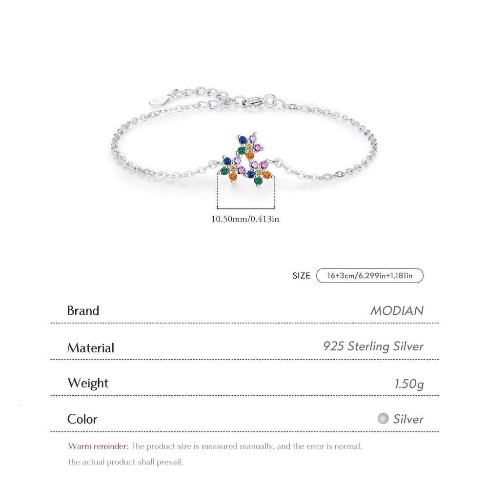 MODIAN 925 Sterling Silver Cute Rainbow Color Zirconia Three Small Flowers Link Chain Bracelets For Women Fine Jewelry Z260225