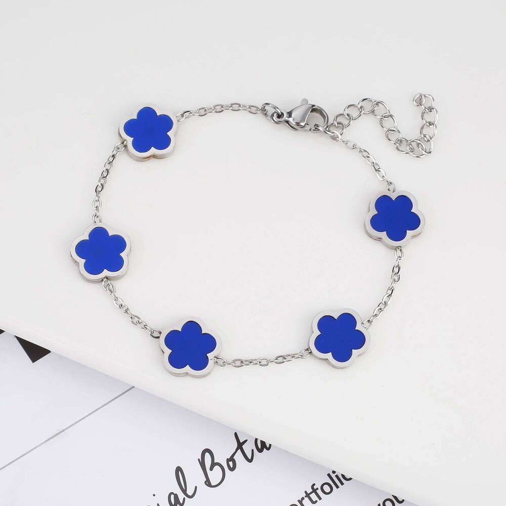 Silver Color New Design Plant Five Leaf Flower Bracelet Single sided Plum Blossom Stainless Steel Jewelry Women's Clover Z260225
