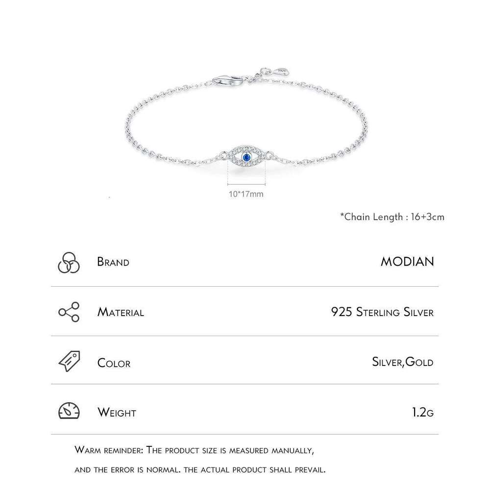 MODIAN 925 Sterling Silver Delicate Lucky Blue Eye Adjustable Bracelet Simple Chain Link For Women Pave Setting CZ Fine Jewelry Z260225