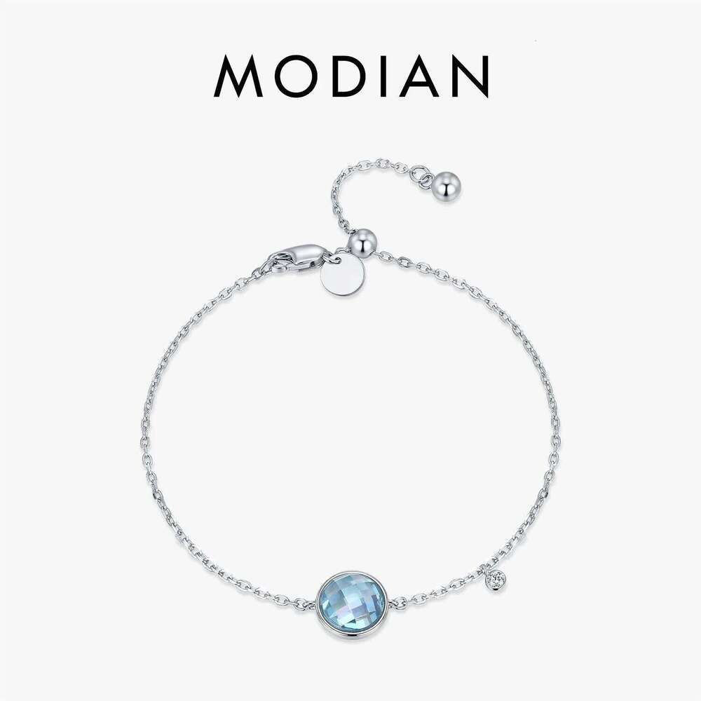 MODIAN 925 Sterling Silver Simple Round Blue Cubic Zirconia Long-termism Daily Trendy Bracelets For Women Fine Jewelry Z260225