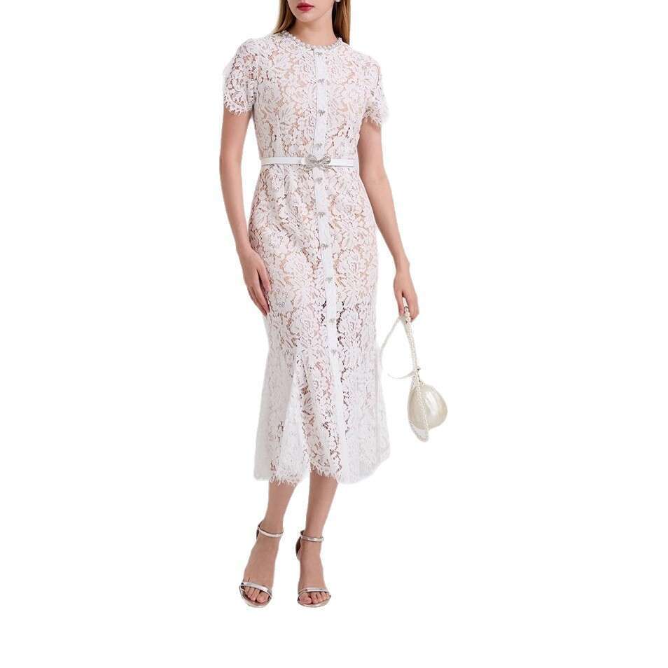 2026 Spring and Autumn new elegant and fashionable floral lace slim fit women's fishtail long skirt