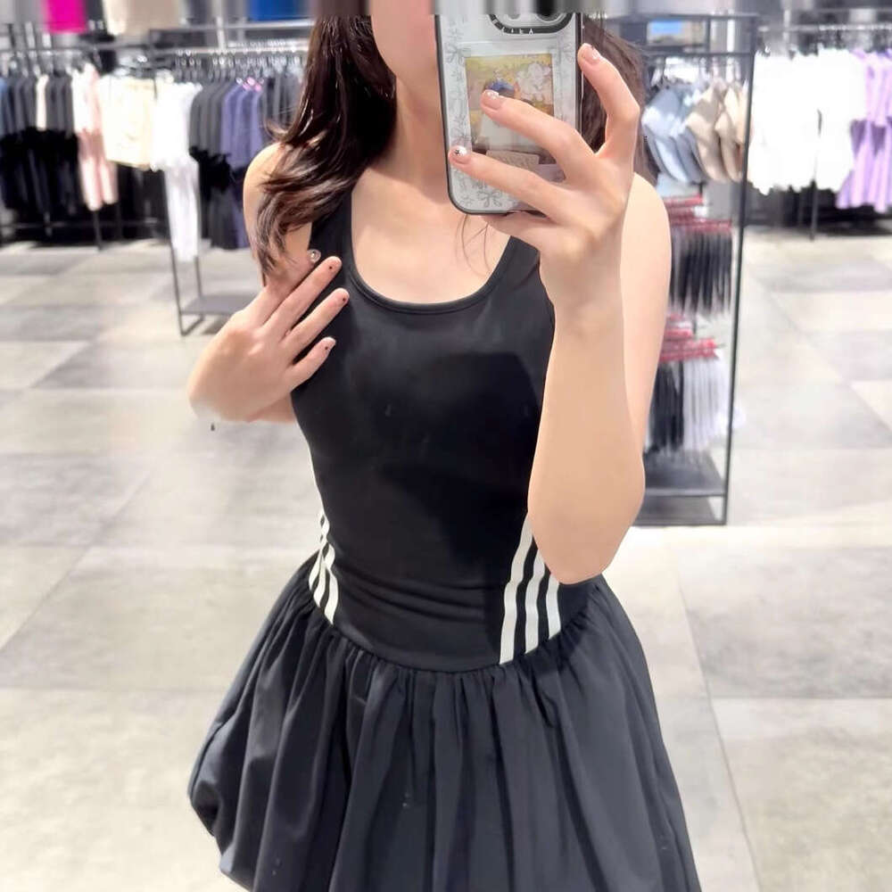 Mardi Hefxessdr High end version Three stripes summer new fashion ballet style color blocking slim fit floral tank dress short skirt Half sleeved loos