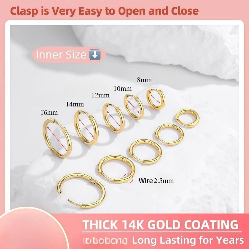 5 Pairs 14K Gold Plated Huggie Hoop Earrings for Women Lightweight Minimalist Small Hoops Multiple Piercing Stack Set 260126