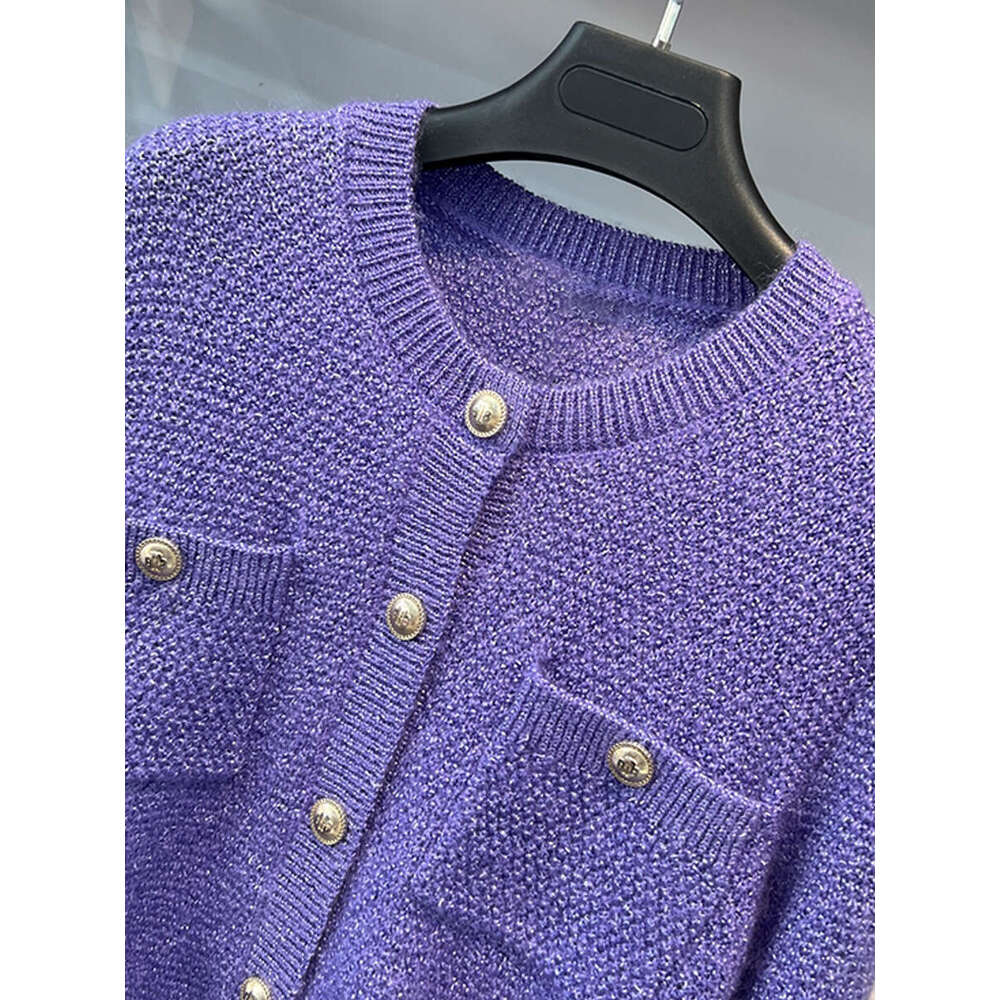 2026 Spring/Summer New French Fragrant Knitted Women's Cardigan Shiny Silk Short Classic Round Neck Sweater Jacket