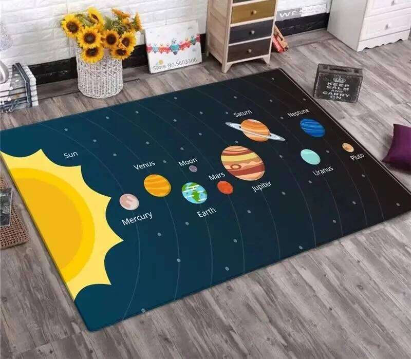 Solar System Rug Planet Galaxy Design for Living Room & Kids Bedroom | Non-Slip Space Floor Mat Home Decoration W260226