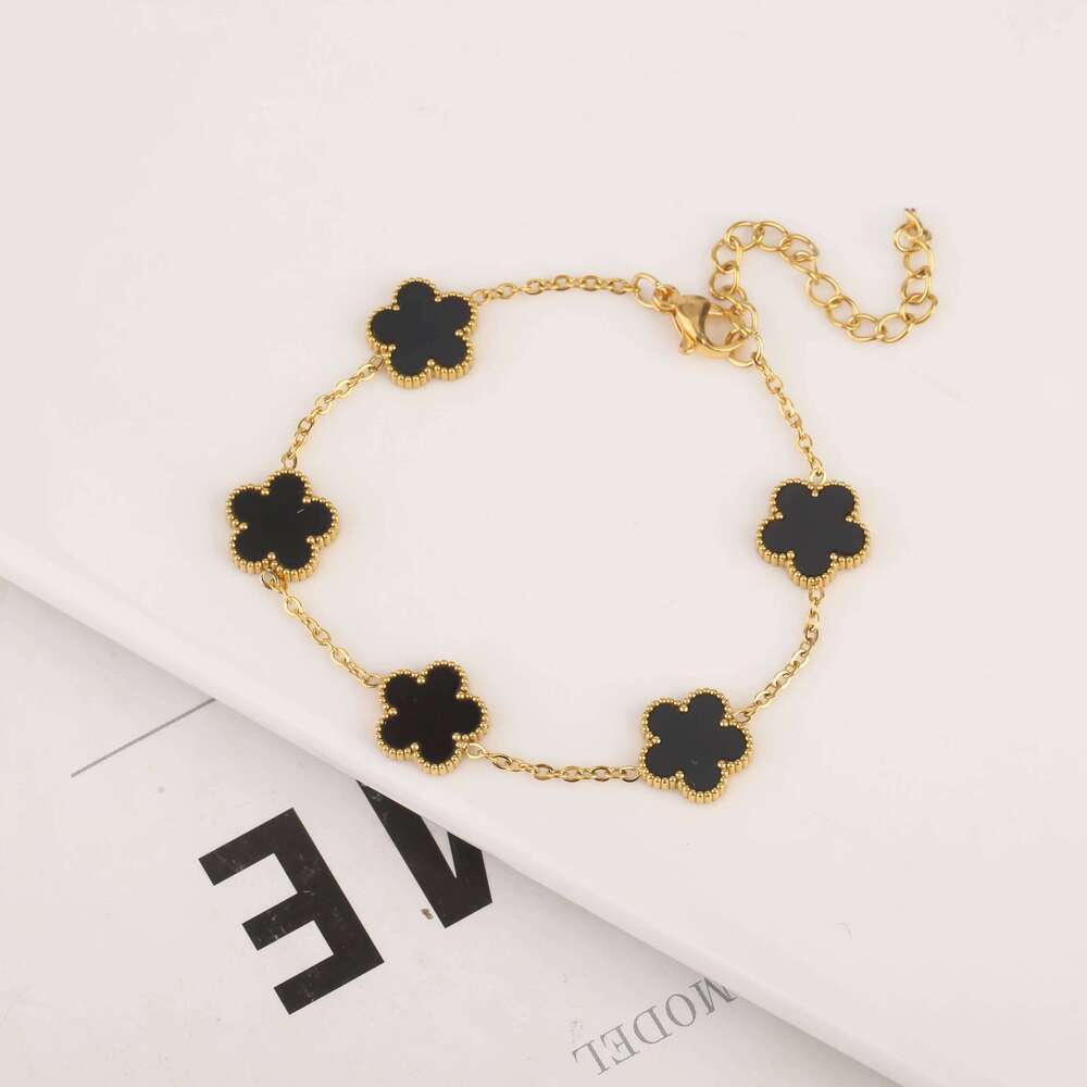 Adjustable New Design Gold Plated Stainless Steel 316L Plant Flower Bracelet With Five Leaf Petals Women's Luxury Gifts Clover Z260225