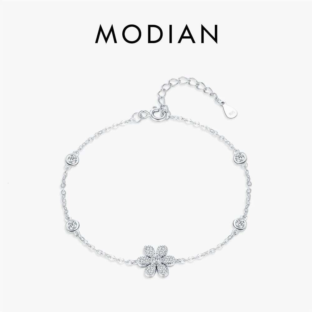 MODIAN 925 Sterling Silver Elegant Sparkling Flower Clear CZ Charms Simple Bracelet Fashion Link Chain For Women Fine Jewelry Z260225