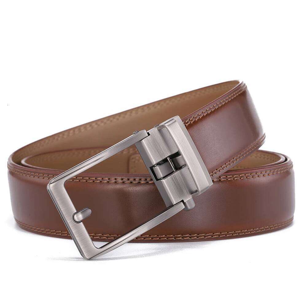 Men's Cowhide Automatic Buckle Genuine Leather Belt, Pure Leather, No Holes, Fashion Y260225
