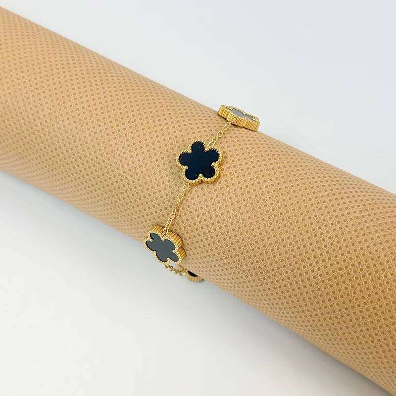 Adjustable Stainless Steel Bracelet Double Sided Bracelets Five Leaf Petals Flower Gold Plated Clover Women Fashion Jewelry Z260225