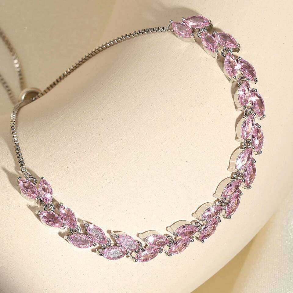 ZAKOL Shiny Pink Marquise Leaf Zircon Adjustable Charm Bracelet for Women Exquisite Wedding Engagement Jewelry New Colors Z260225