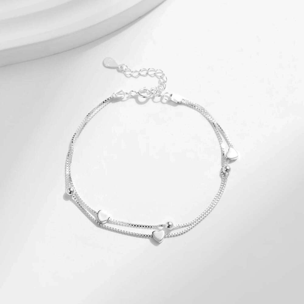 MODIAN 925 Sterling Silver Double Layer Hearts To Heart Bracelet Simple Adjustable Link Chain For Women Jewelry Christmas Gifts Z260225