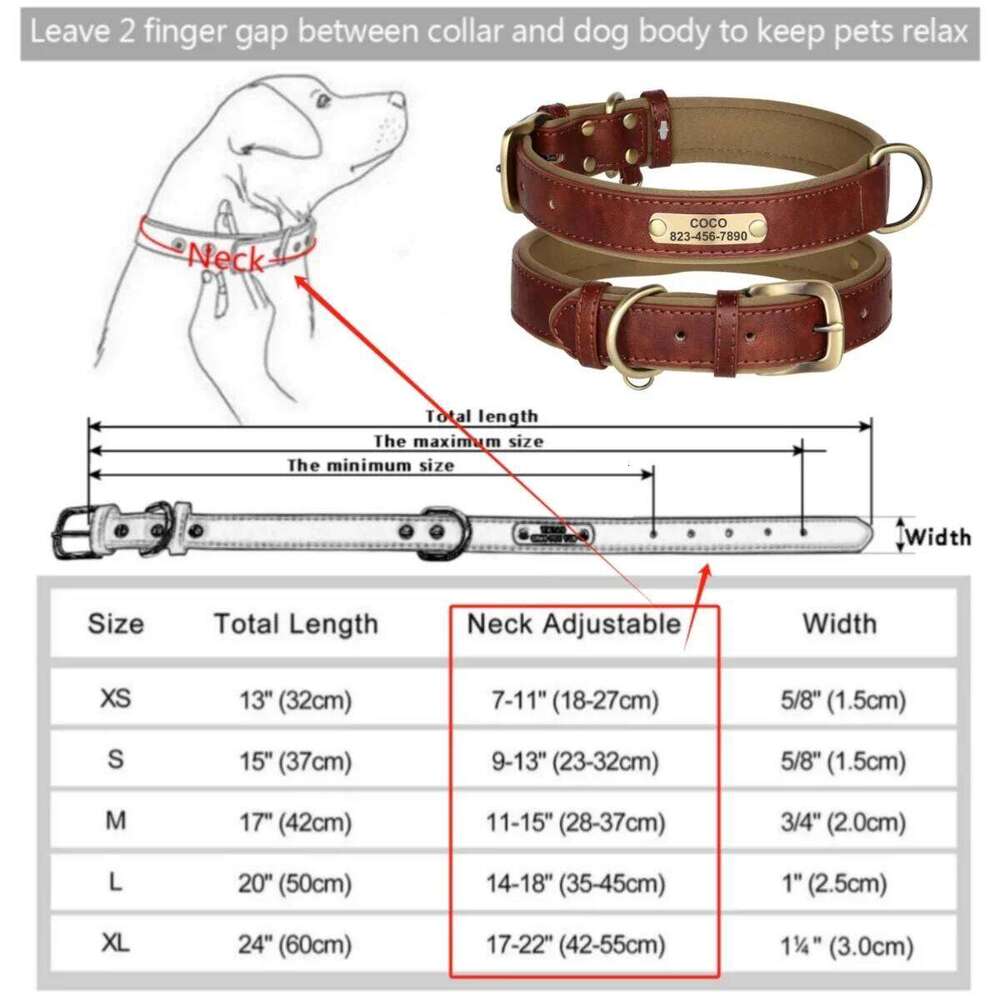 Personalized Leather Custom Soft Padded Dog Collars Durable Pet ID Tag Collar Adjustable for Small Medium Large Dogs