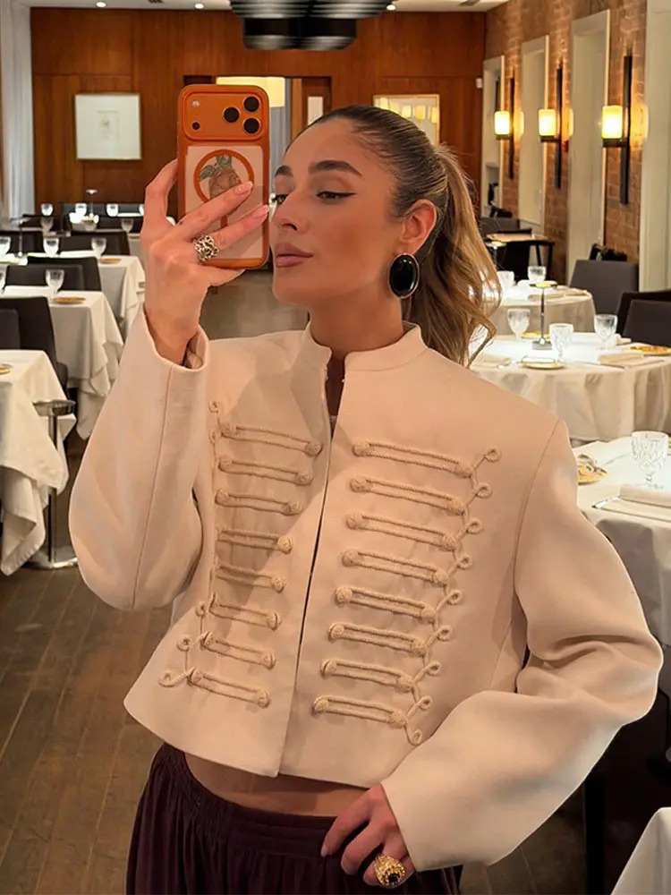 High Street Womens Jacket O-neck Single Breasted Solid Female Napoleon Jackets 2026 Spring Chic Fashion Casual Lady Coat 260202