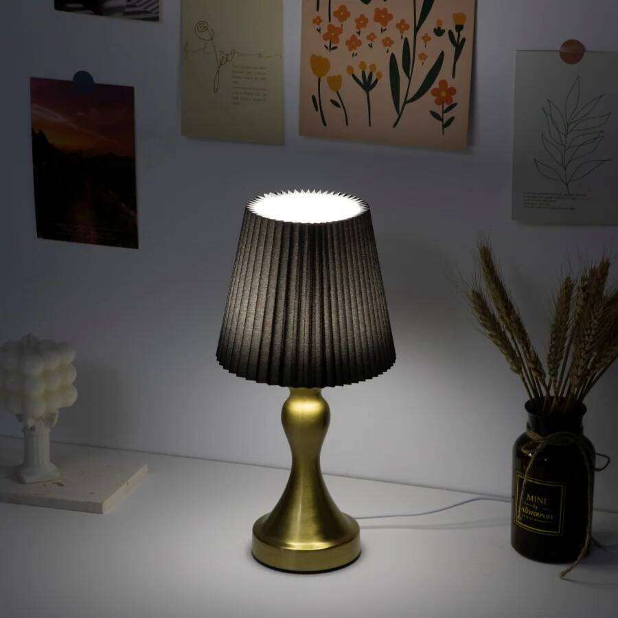 1 PC Nordic black pleated fabric lampshade with aluminum base and three-color lamp fixture H260225