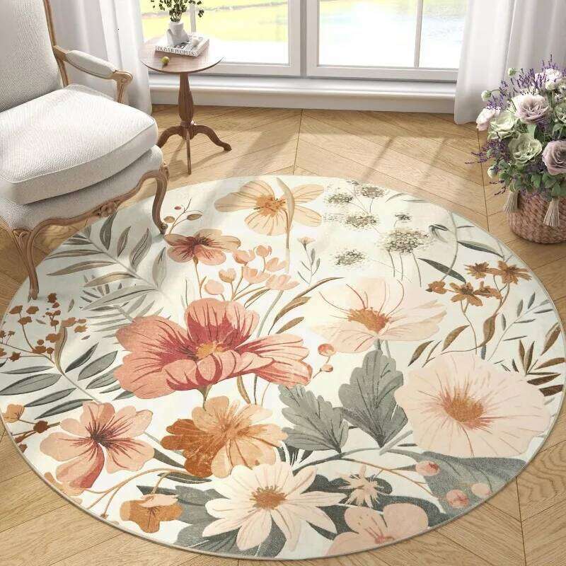 Vintage Floral Round Rugs Indoor Boho Flower Print Living Room Decor Carpet Absorbent Non-slip Soft Mat for Bedroom Home Office W260226