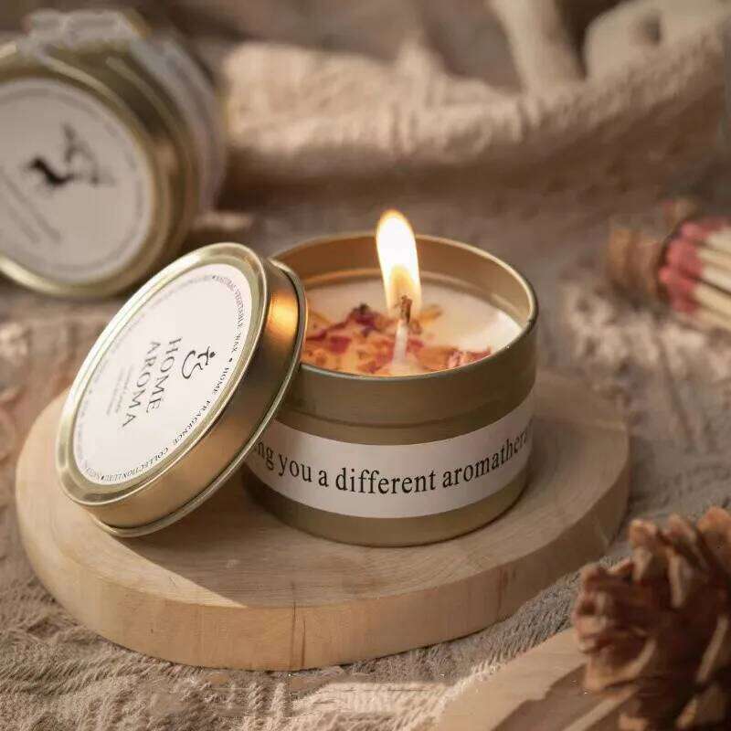 1PC Crystal Stone Aromatherapy Plant Essential Oil Soybean Iron Can Candle Dry Flower W260226