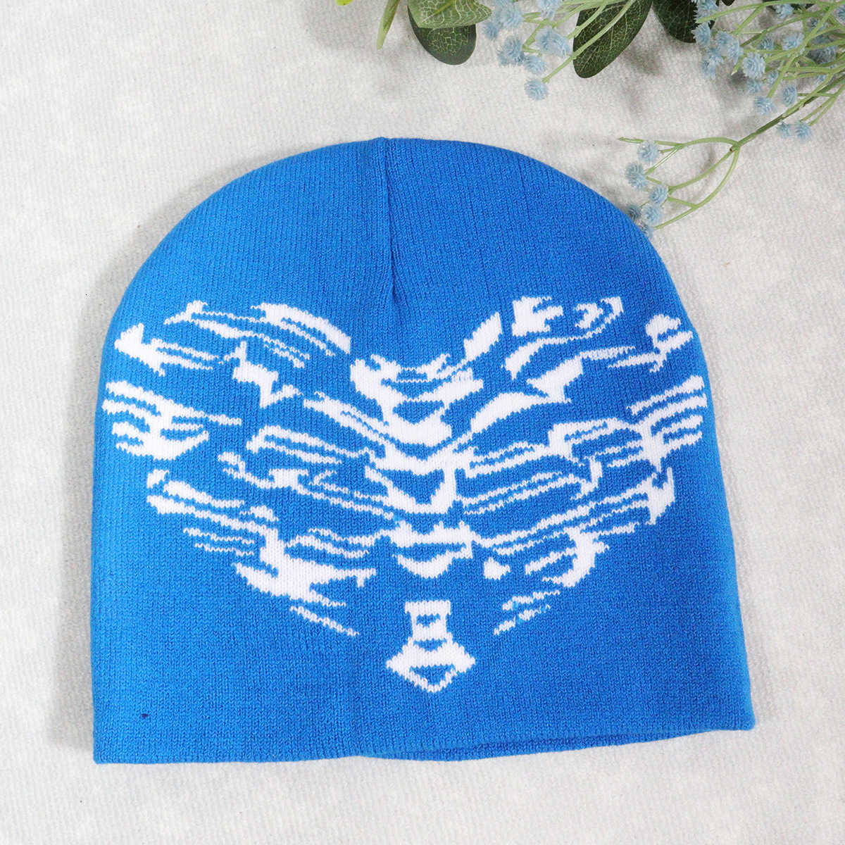 Knitted hat trendy new pullover heart-shaped skull Y2K jacquard hat for men and women S260225