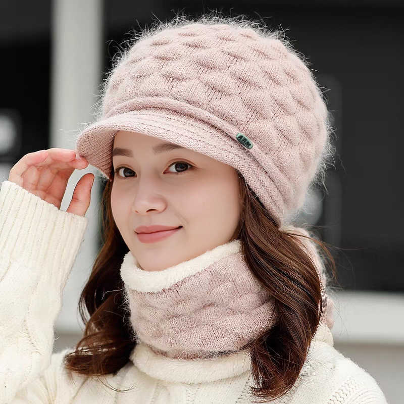 New winter knitted hat for women middle-aged and elderly fleece-lined and thickened duckbill cap warm and windproof moms woolen hat S260225