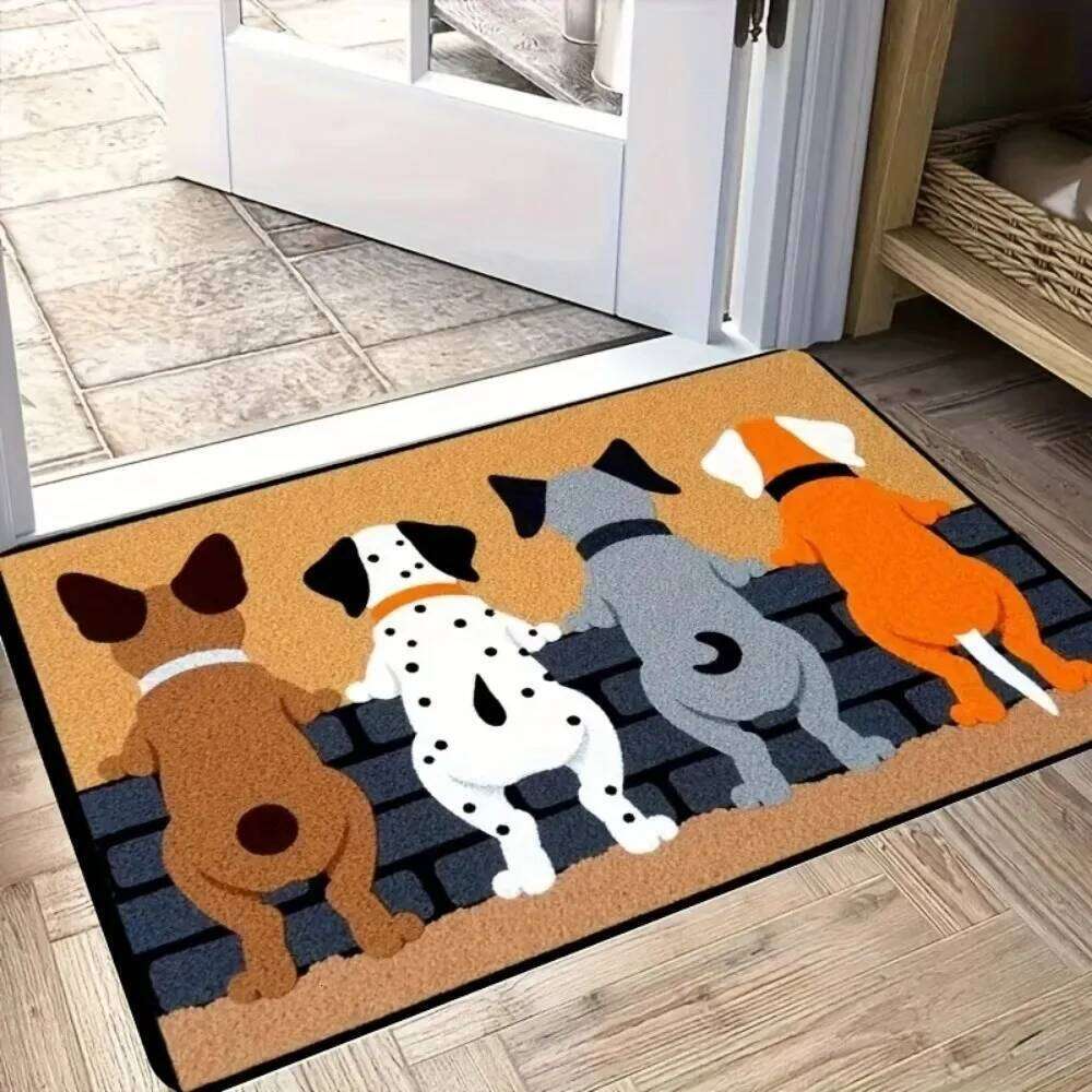 Christmas American-Style Puppy Carpet Entrance Hall And Bathroom, Anti-Slip Warm Floor Mat For Winter Home Decor W260226