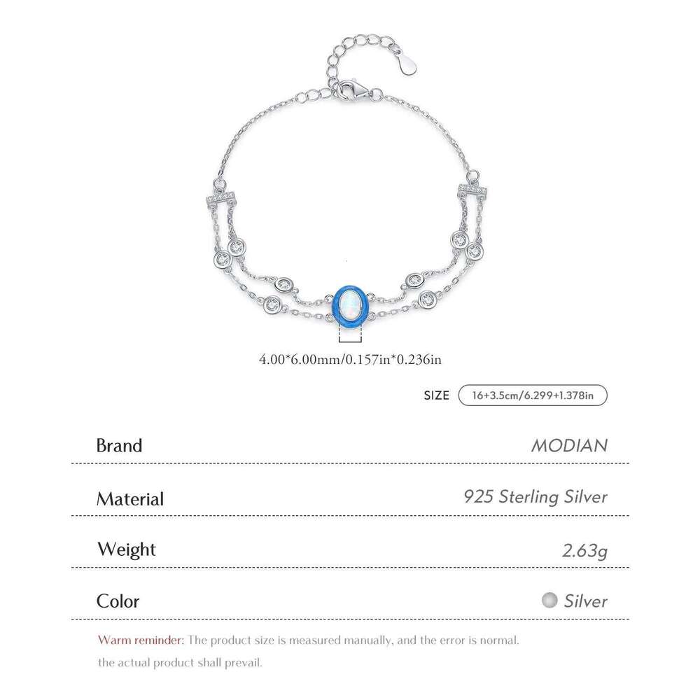 MODIAN 925 Sterling Silver Double Layer Link Chain Charm Gradient Enamel Oval Opal Bracelet For Women Fine Jewelry Z260225