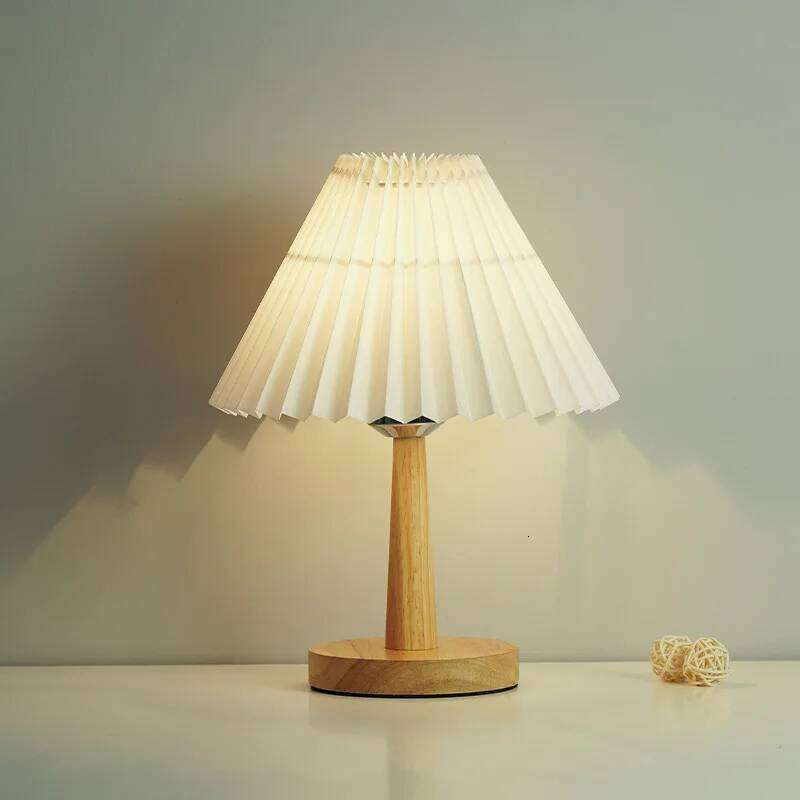 Pleated Nordic Decoration Ins Bedroom Bedside Umbrella Night Residential Dormitory Ambient Light Dimmable Lamp H260225