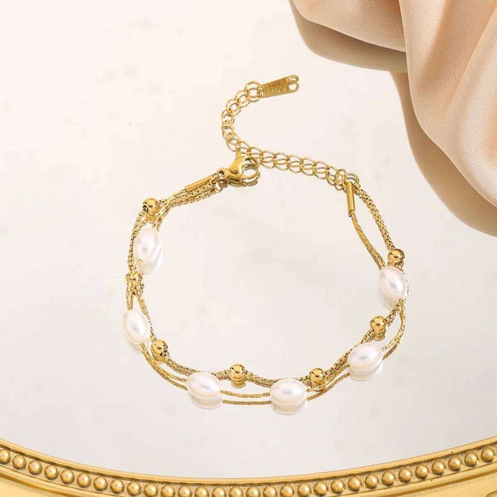 Luxury Double Layer Pearl Bracelet - Stainless Steel Jewelry for Women, Hypoallergenic Gift & Party Bangles Chain Accessories Z260225