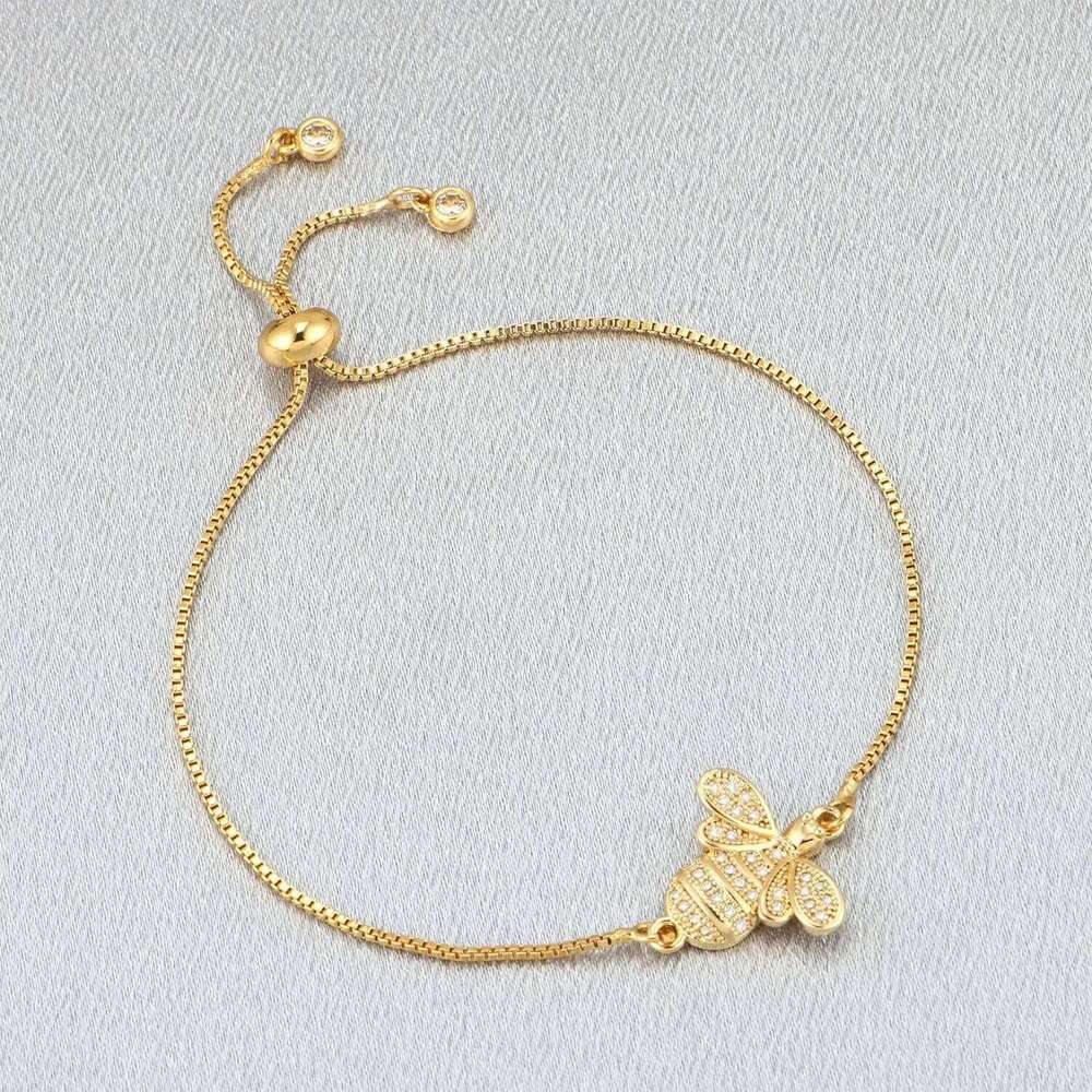 AAA White Cubic Zirconia Crystal Lovely Insect Bee Charm Bracelet Women Simple CZ Stones Fly Animal Chain Trendy Jewelry Gift Z260225