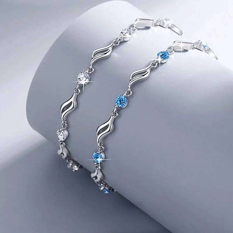 Retro 925 Sterling Silver Blue Crystal For Women Korean Designer Hollow Adjustable Bracelets Luxury Party Jewelry Gift Z260225
