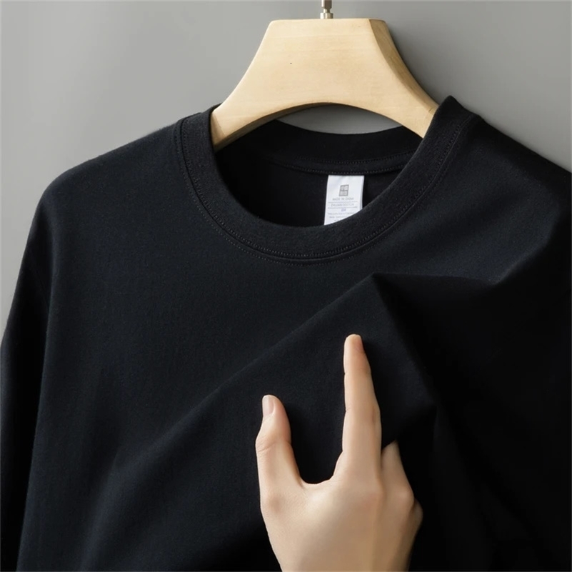 230g Mens Oversized Thick Round Neck T-shirt Summer Short Sleeved T-shirt Pure Cotton Solid Color Top Casual Versatile T-shirt 260227