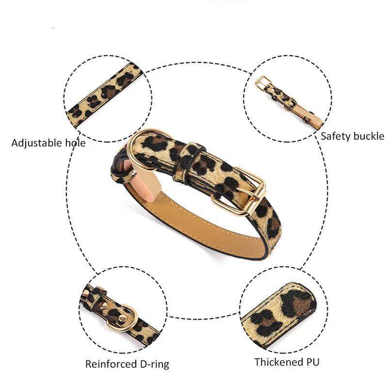 Fashionable Leopard Print PU Soft Adjustable Collar Durable Dog Collars for Small Medium Dogs Outdoor Pet Supplie