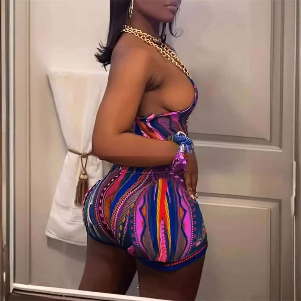 Summer new abstract print sexy sportswear designer women's multi-color vest shorts set 2026