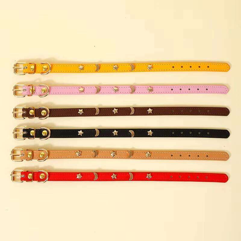 Cute Cat Collar Soft Leather Pet Collars For Small Dog Kitten Puppy Necklace Cats Accessories Star Moon Rivets Decoration XS-M