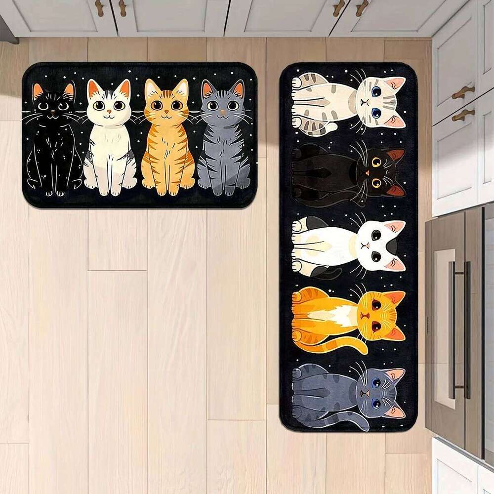 VIKAMA Cute Cat Pattern Kitchen Rug Office Bathroom Bedroom Laundry Room Entrance Hall Customizable for Festive Home Decor W260226