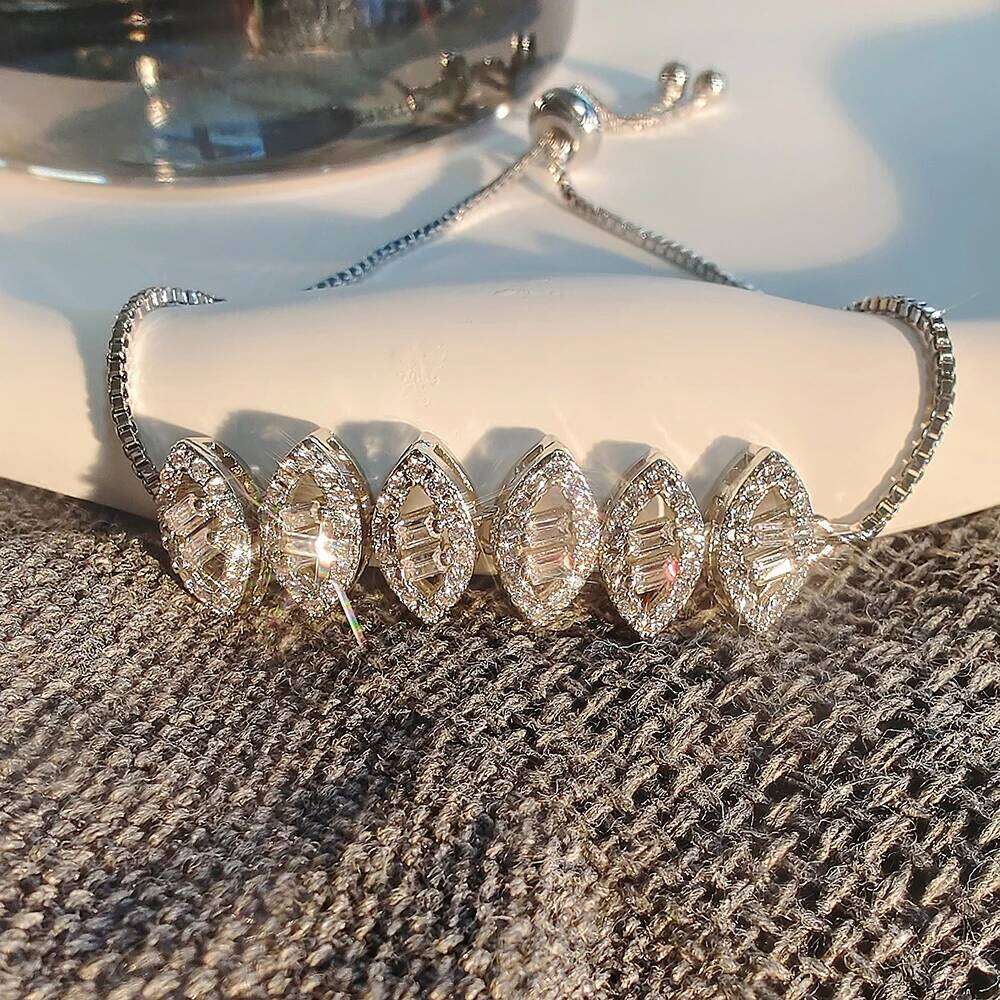 Moonso Marquise Square Cut Luxury Silver Color on Hand Tennis Bracelet Bangle for Women Valentine's Day Gift Jewelry S7973 Z260225