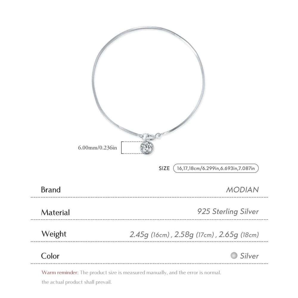 MODIAN 925 Sterling Silver Snake White Gold Sparkling Round CZ Charm Dainty Chain Bracelet for Women Jewelry Z260225
