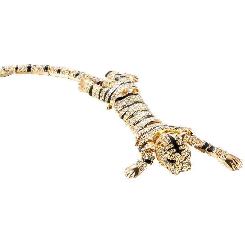 Exaggerated Long Oil-Drip Tiger Brooch, Alloy Rhinestone Shawl Animal Pin, Suit And Coat Accessory