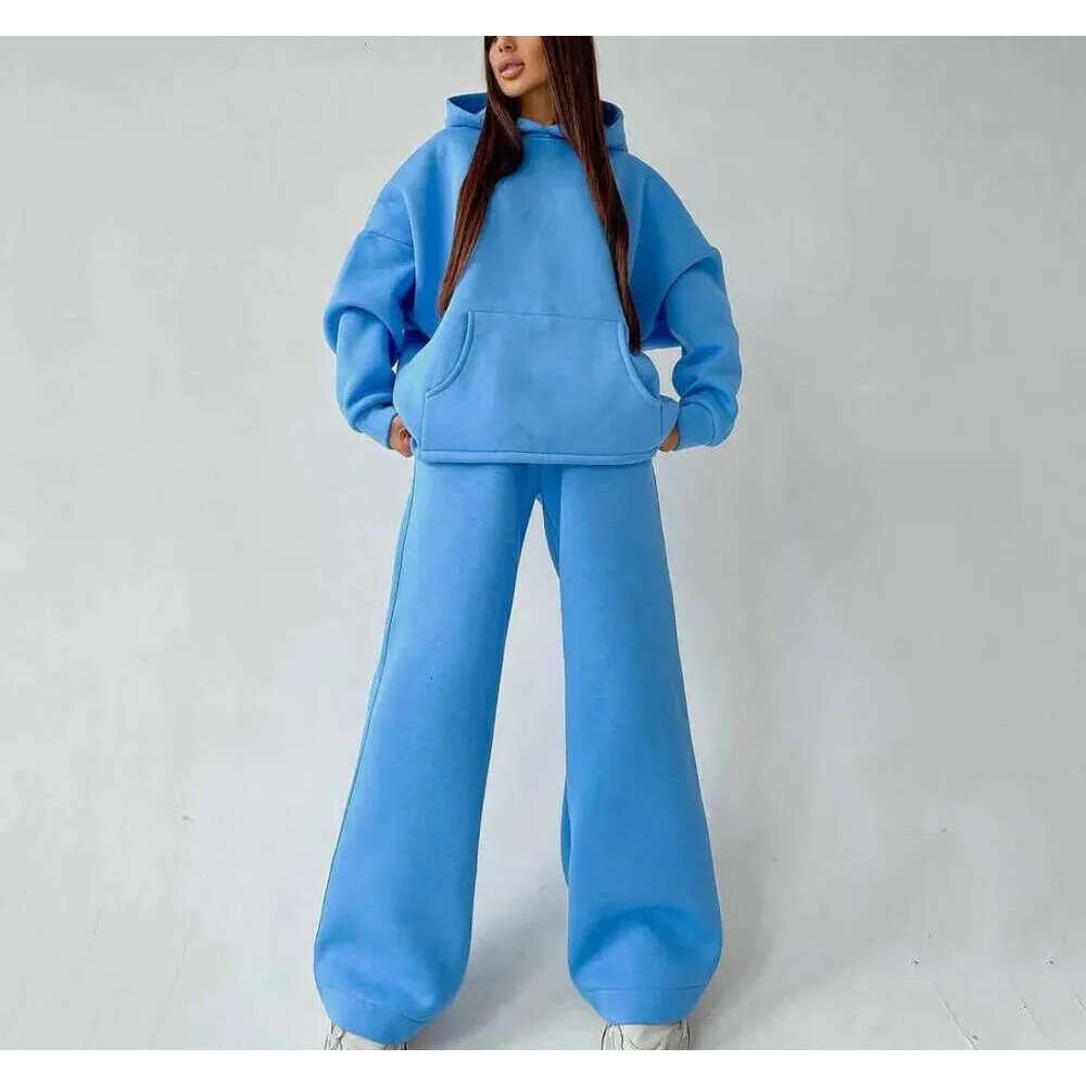 Women's casual two-piece set super large hooded sweatshirt autumn fashion sports wide leg with pocket 2026