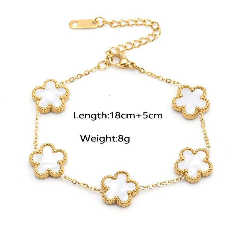 Adjustable Gold-Plated Stainless Steel Plant Flower Bracelet With Five Leaf Petals Women's Luxury Gifts Clover Z260225