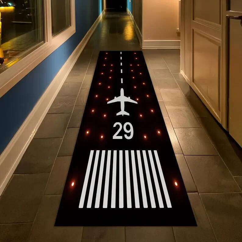 Airplane Runway Rug Kids Airport Decor Non-Slip Cotton Base Living Room Bedroom Home Decoration W260226