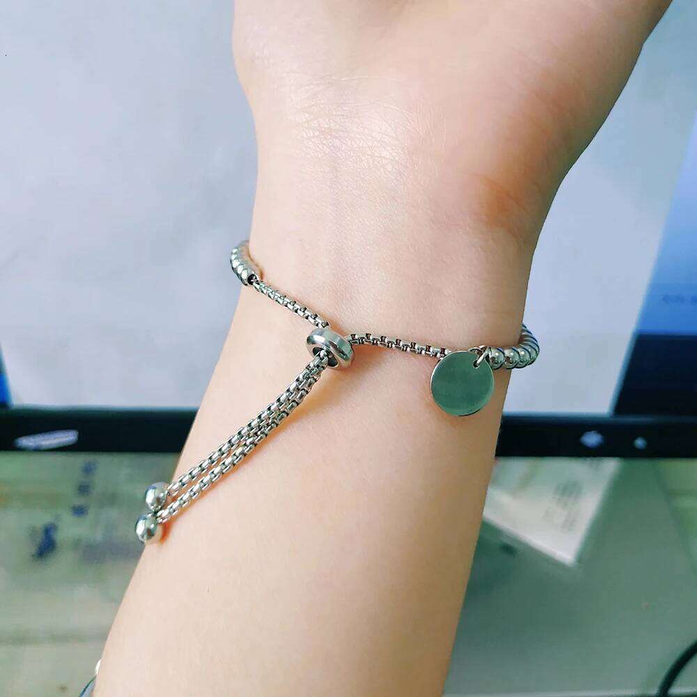 VQYSKO Fashion Stainless Steel Custom Letter Tag Ball Beads Adjustable Women's Bracelet Jewelry Z260225