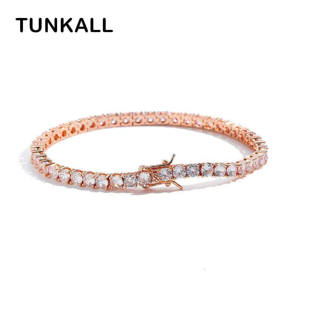 Rose Gold Plated Brass CZ Jewelry Men's and Women's One Row Tennis Chain Bracelet with Zircon Stones BB241 Z260225