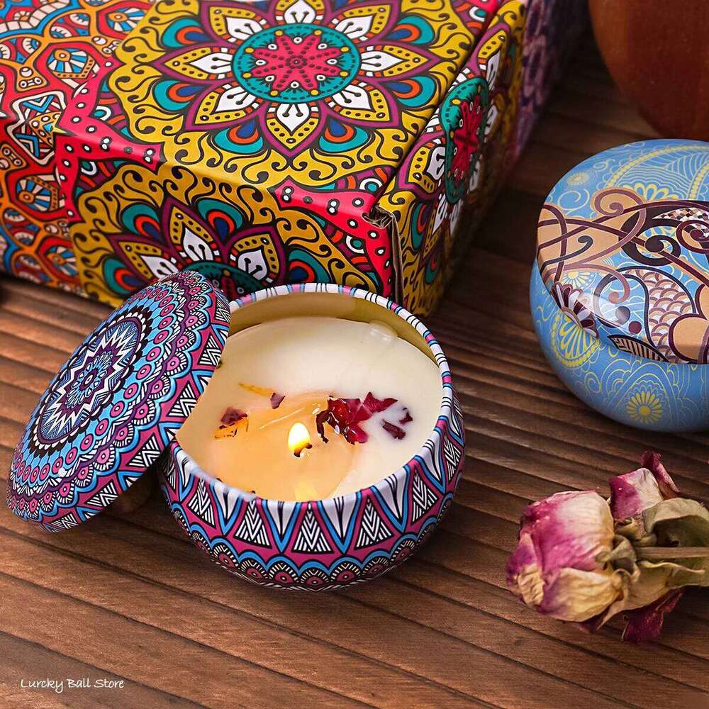 4Pcs/Box Scented Long Lasting Smokeless Fragrance Candle Jar Soy Candles Crystal Stone Dried Flower Couples Romantic Home Decor W260226